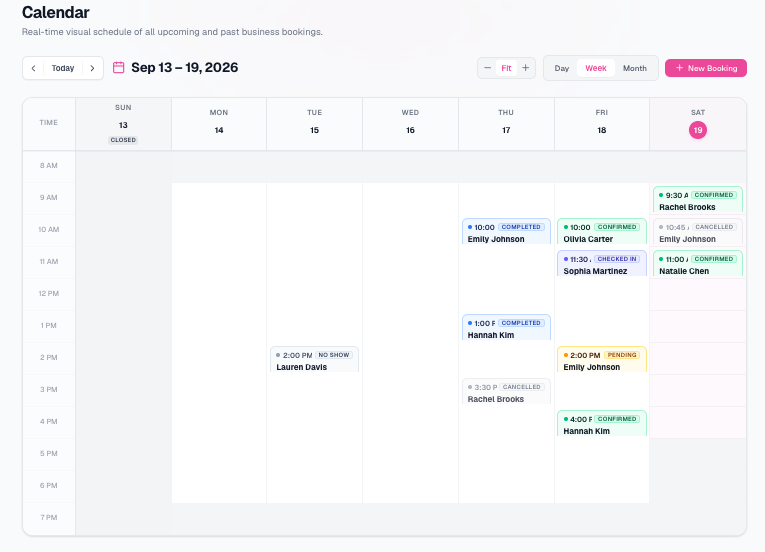 Moadi admin booking calendar