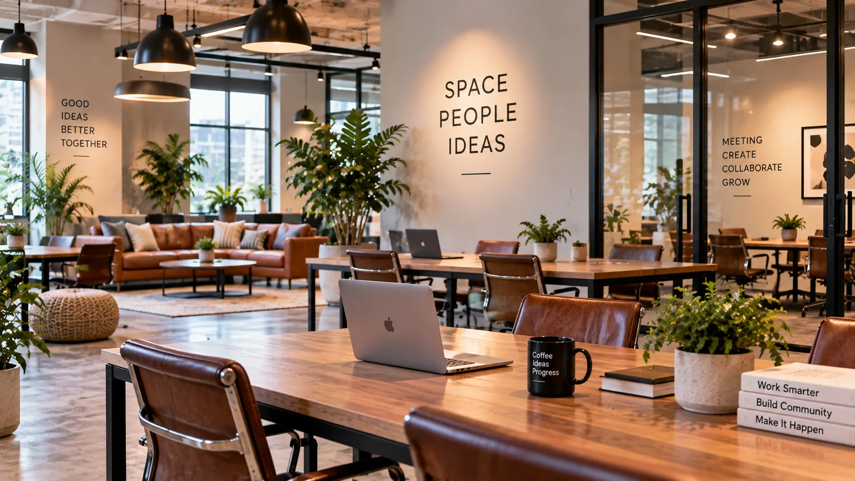 Modern shared workspace with bookable rooms